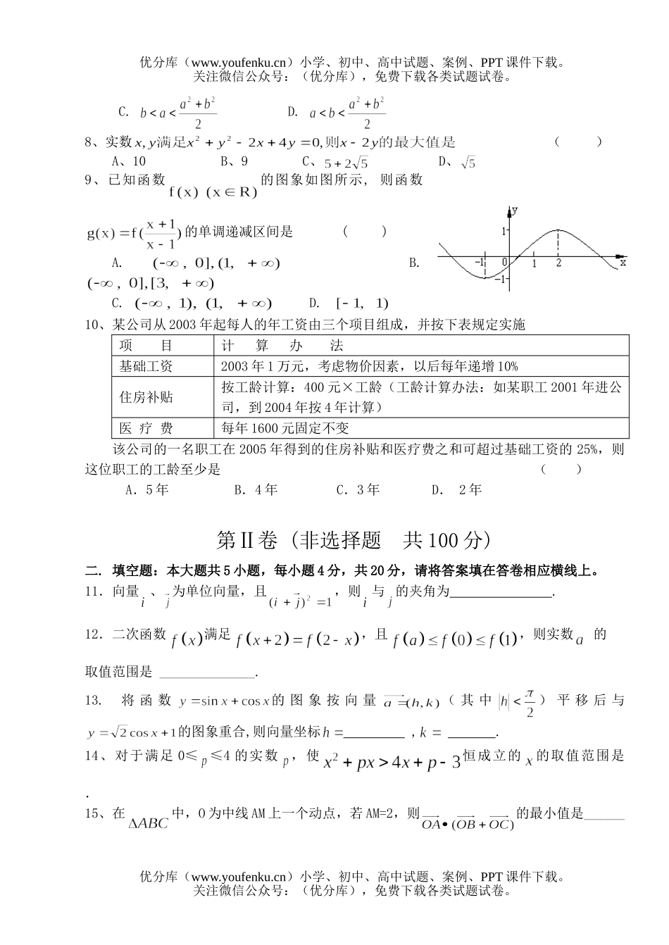 高中三年级数学涟源市私立行知中学2006届11月份文科月考试卷_第2页