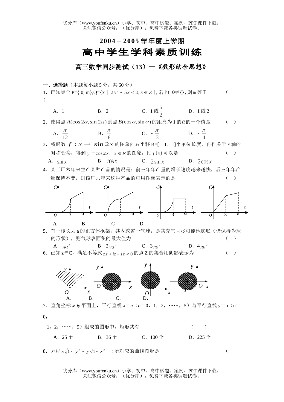 高中三年级数学上学期第一轮复习：数形结合思想(附答案)试卷_第1页