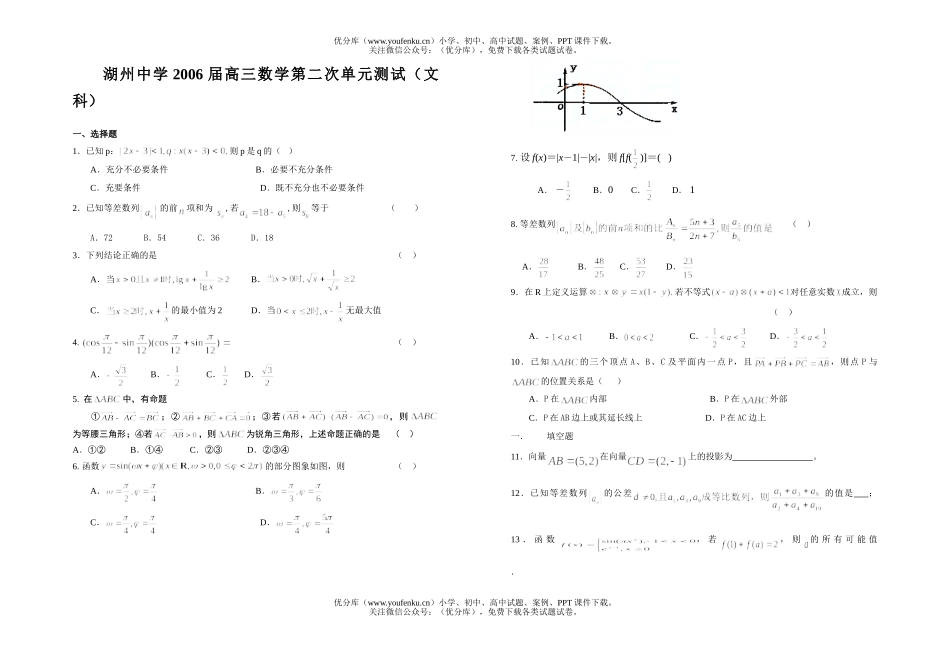 高中三年级数学2006届第二次摸底考试(文)试卷_第1页