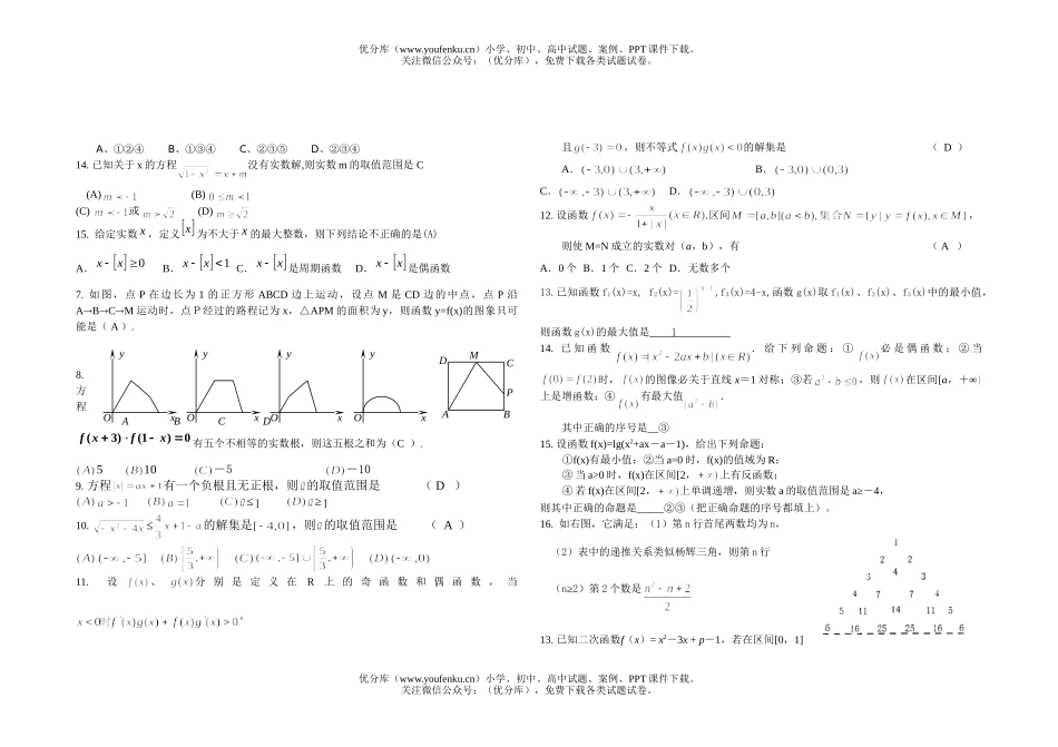 高中三年级数学专题之函数试卷_第2页