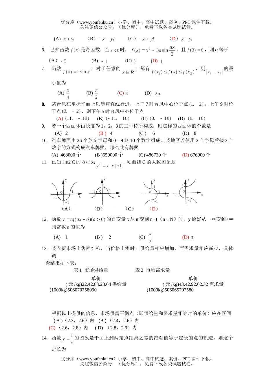 高中三年级数学专题选择题集锦试卷_第2页