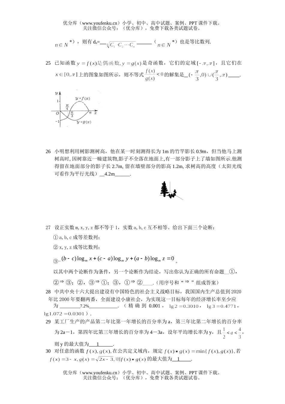 高中三年级数学专题填空题集锦试卷_第2页