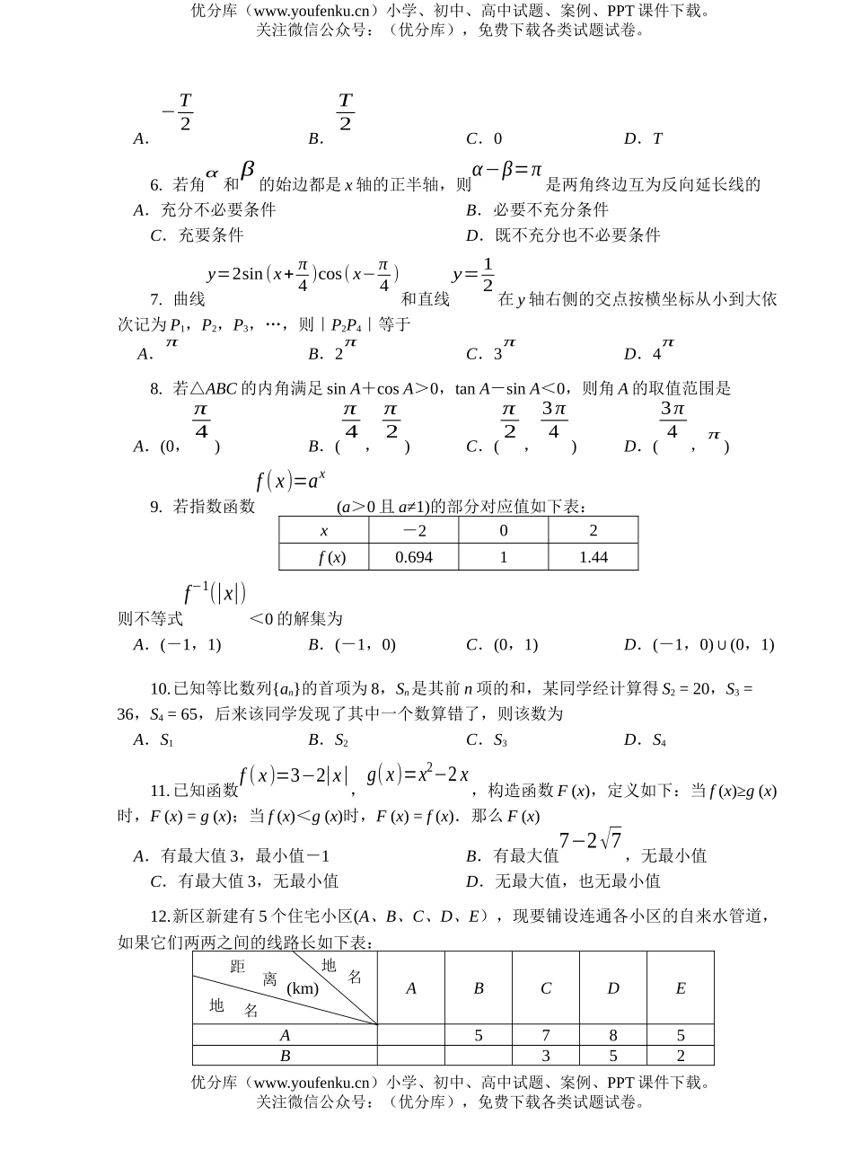高中三年级数学1月统考理科试卷_第2页