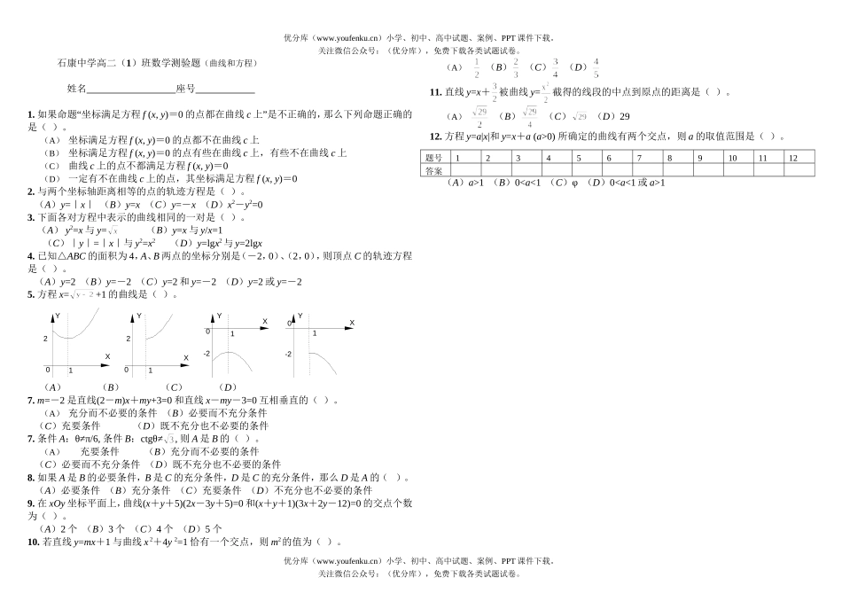 高中三年级数学曲线和方程试卷_第1页
