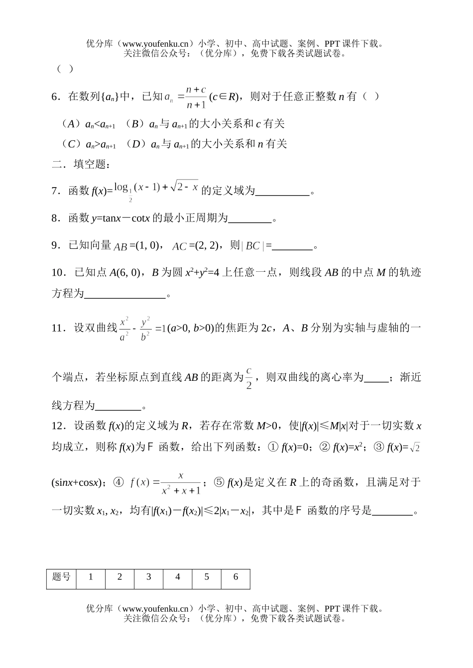高中三年级数学小题专项训练试卷_第3页