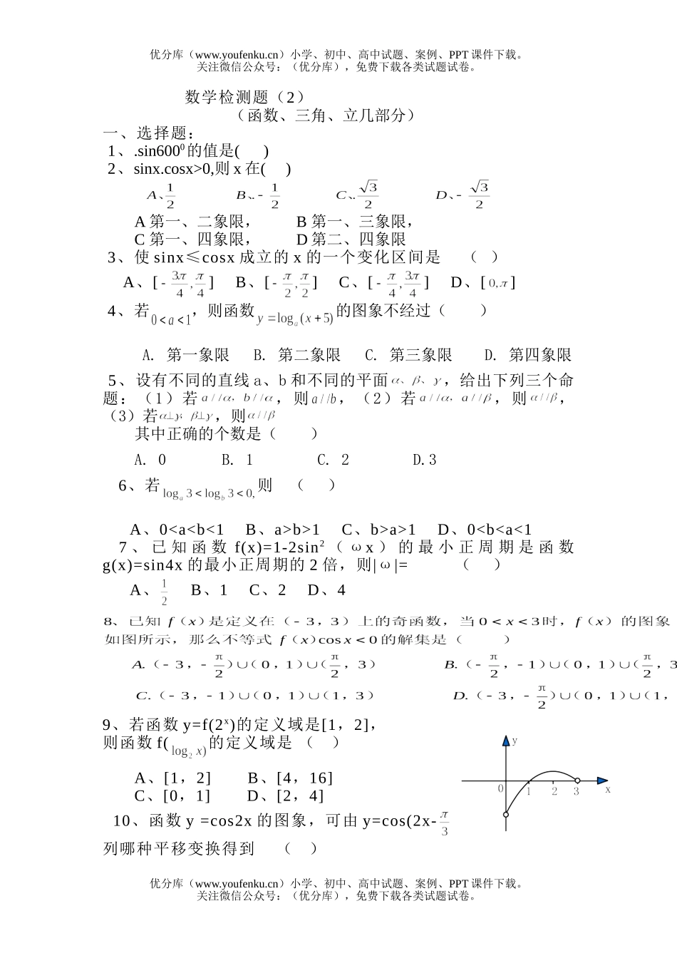 高中三年级数学检测题2试卷_第1页