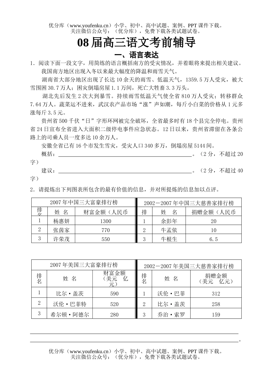 高中三年级语文08届考前辅导试卷_第1页
