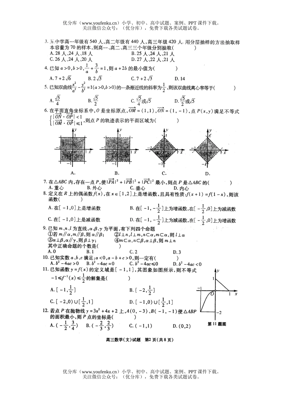 高中三年级数学第二次教学质量检测-文科试卷_第2页