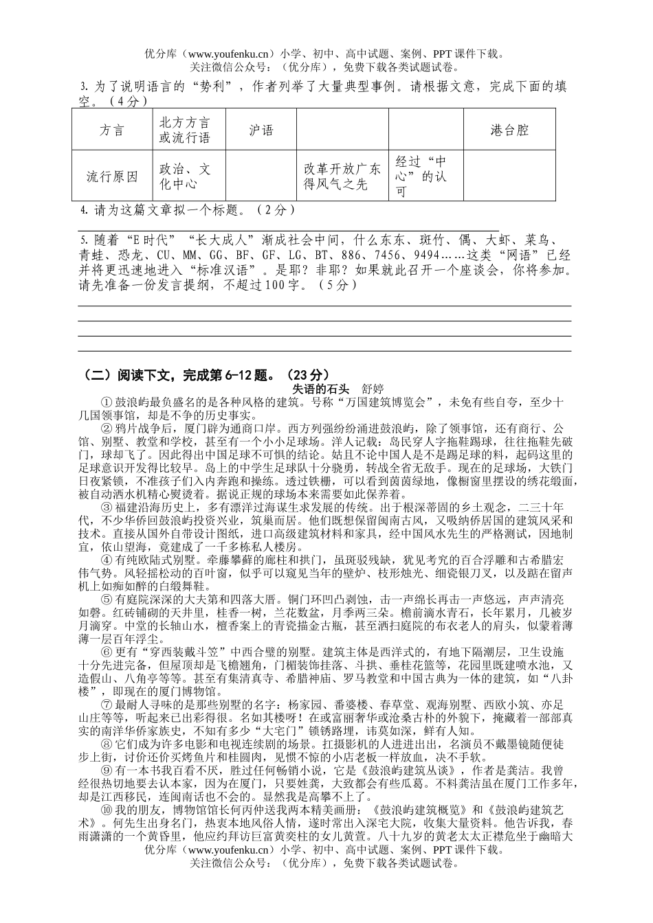高中三年级语文08上海高考模拟二试卷_第2页