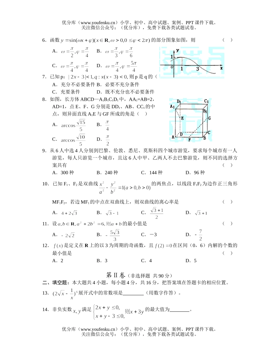 高中三年级数学全国统一考试及答案(福建卷.理)试卷_第2页