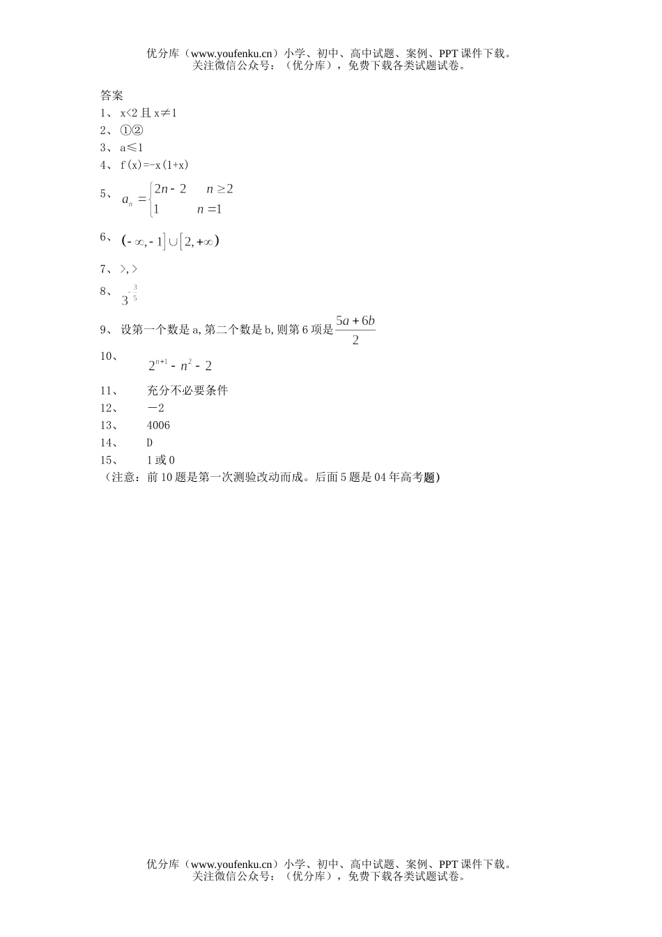 高中三年级数学暑假补课测验上册课本题试卷_第3页