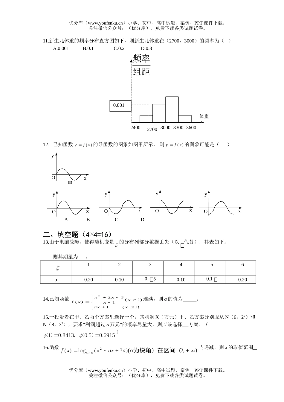 高中三年级数学郑州一中暑假补课(理科)试卷_第2页