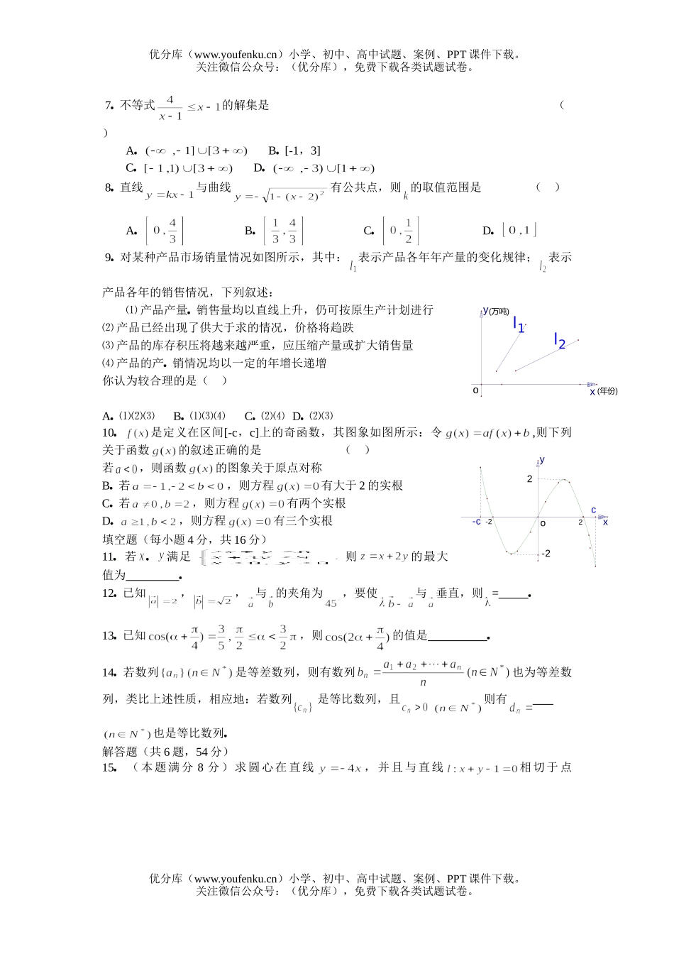 高中三年级数学第二学期(理科)期中试卷_第1页