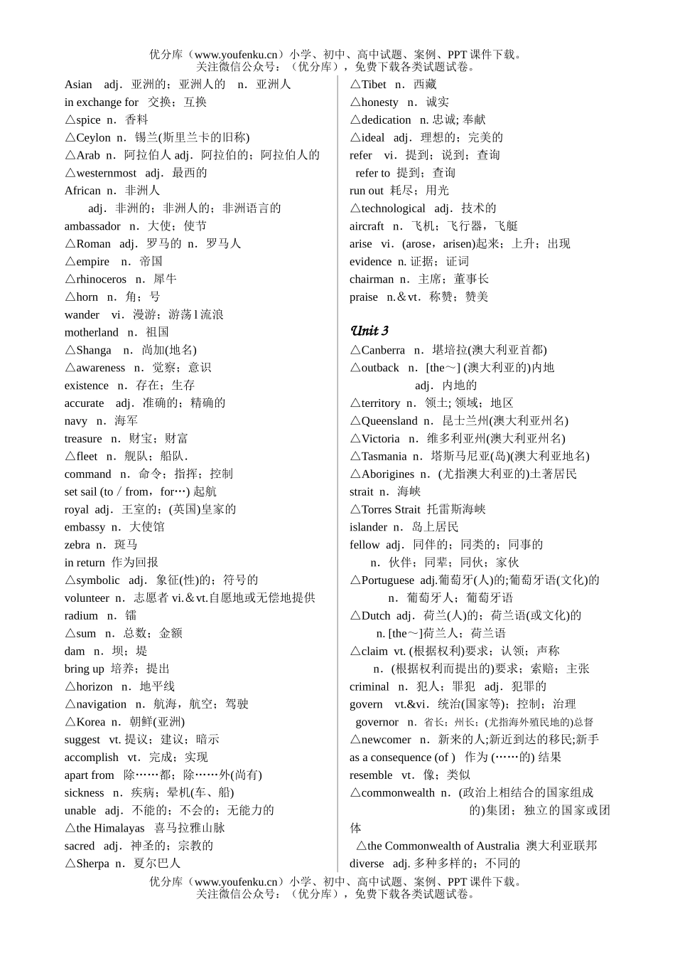 高中三年级英语人教版教材词汇表[按单元顺序]试卷_第2页