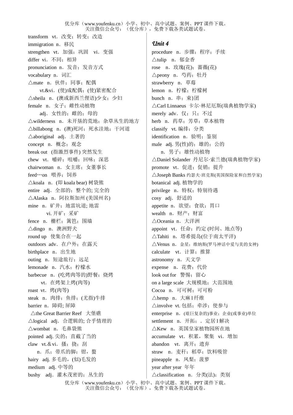 高中三年级英语人教版教材词汇表[按单元顺序]试卷_第3页