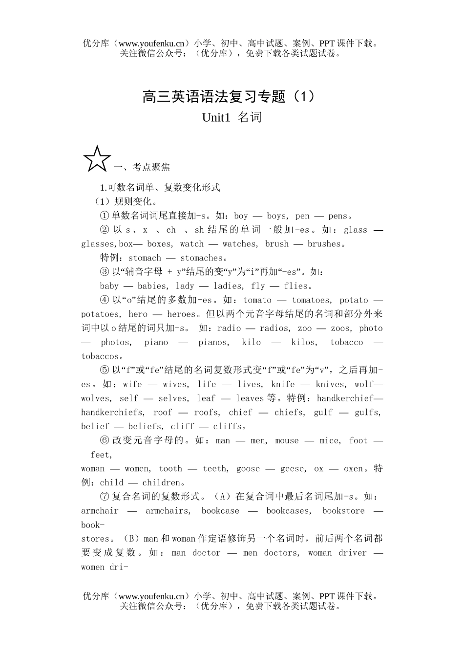高中三年级英语语法复习专题试卷_第1页