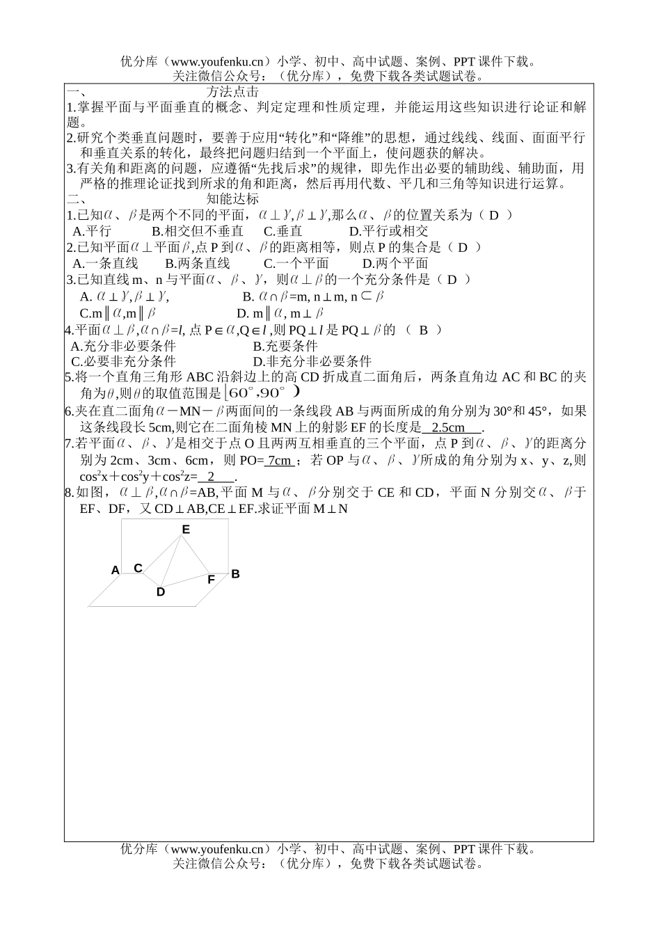 高中三年级数学平面与平面垂直试卷_第2页