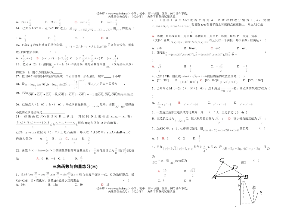 高中三年级数学三角函数与向量练习(一)试卷_第3页