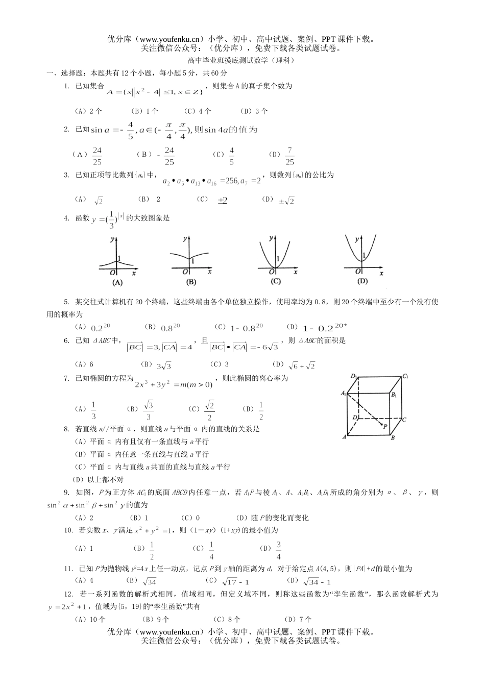 高中三年级数学毕业班摸底测试卷_第1页