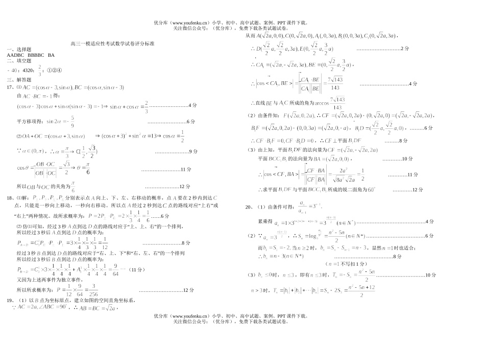 高中三年级数学一模适应性考试卷_第3页