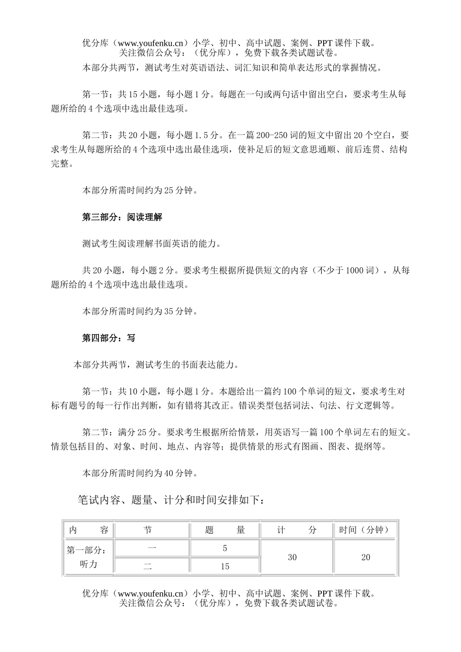 高中三年级英语高考全国统一考试科考试大纲(新课程版)试卷_第2页