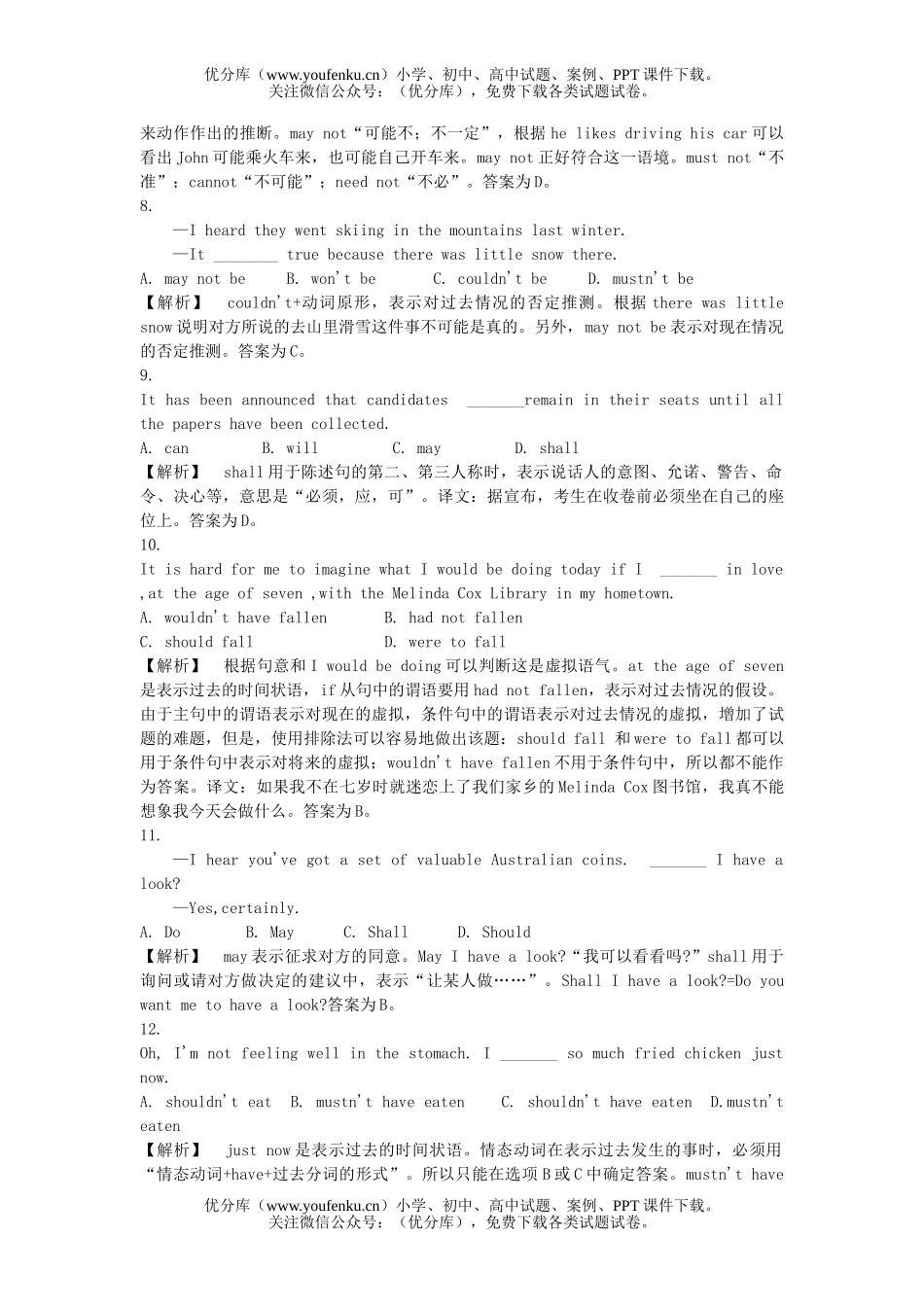 高中三年级英语Ⅸ.情态动词和虚拟语气试卷_第2页
