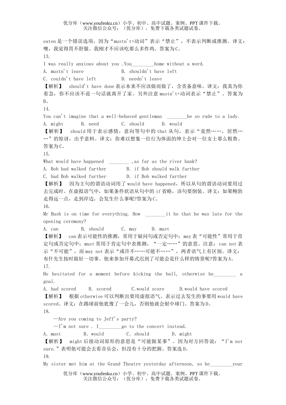 高中三年级英语Ⅸ.情态动词和虚拟语气试卷_第3页