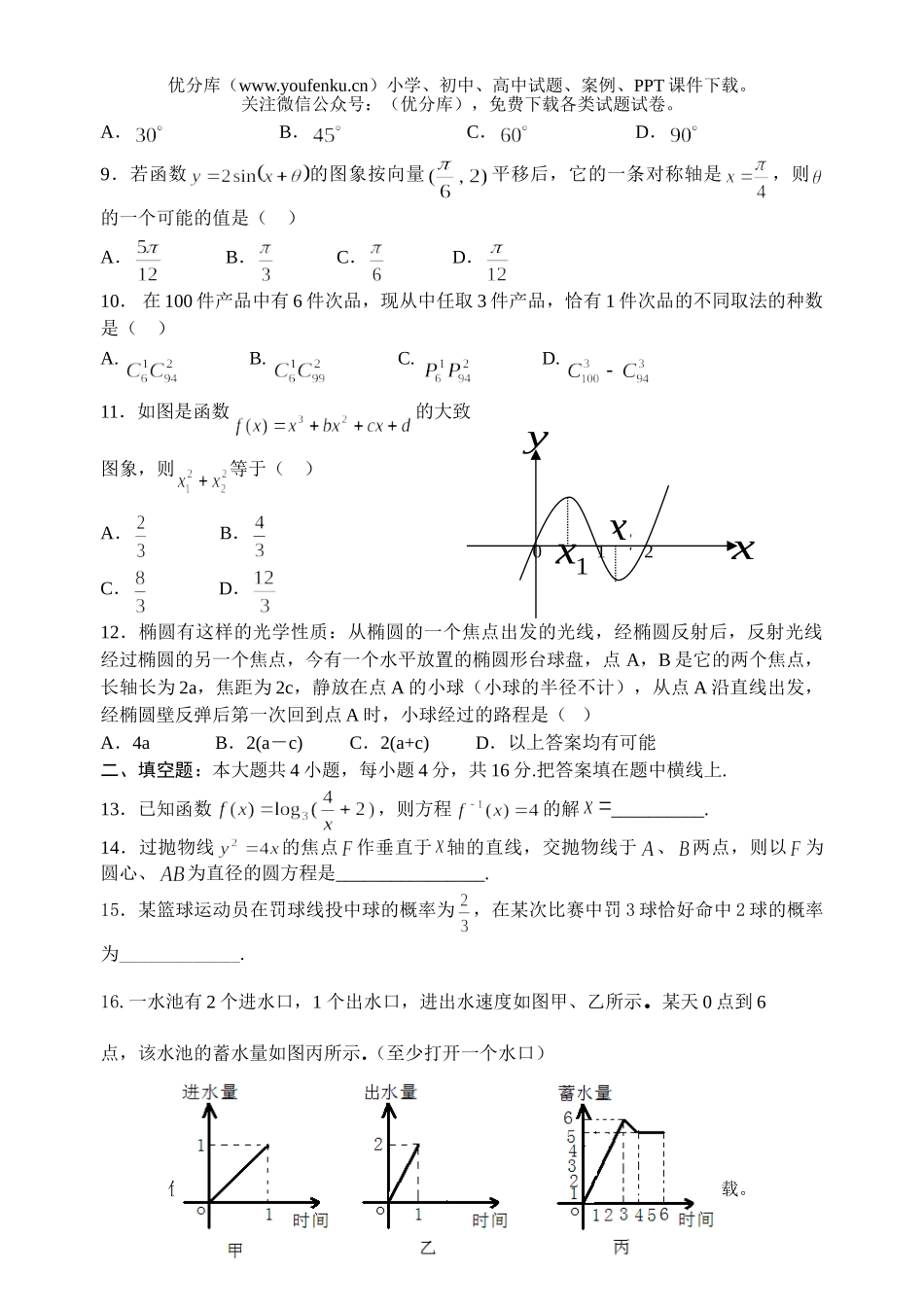 高中三年级数学第二学期第一次月考试卷_第2页