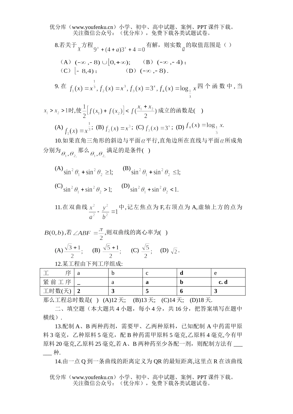 高中三年级数学高考模拟(一)试卷_第2页