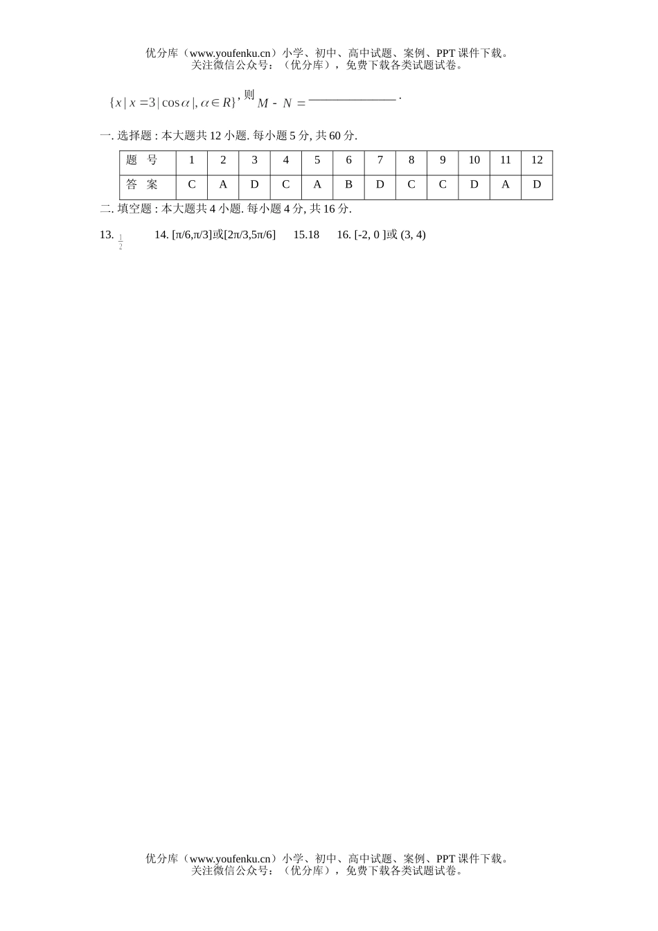 高中三年级数学选择填空题4试卷_第3页