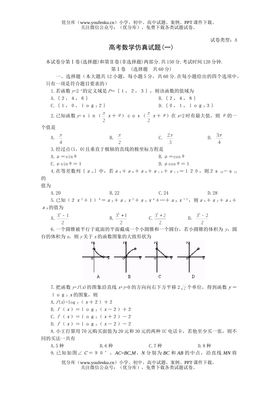 高中三年级数学高考仿真一试卷_第1页