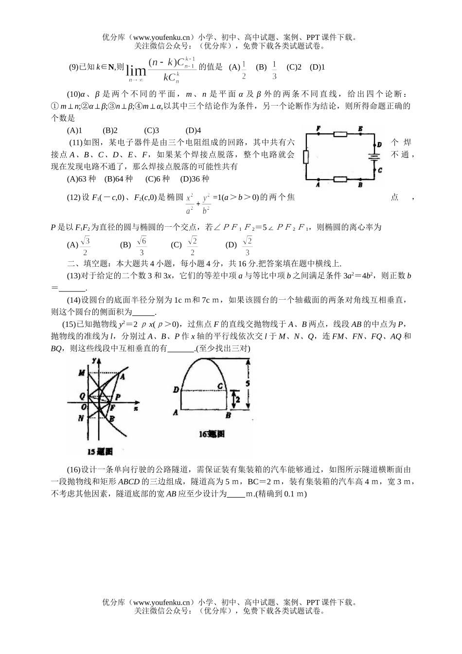 高中三年级数学选择填空题强化训练15试卷_第2页