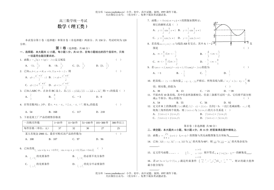 高中三年级数学统一考试卷_第1页