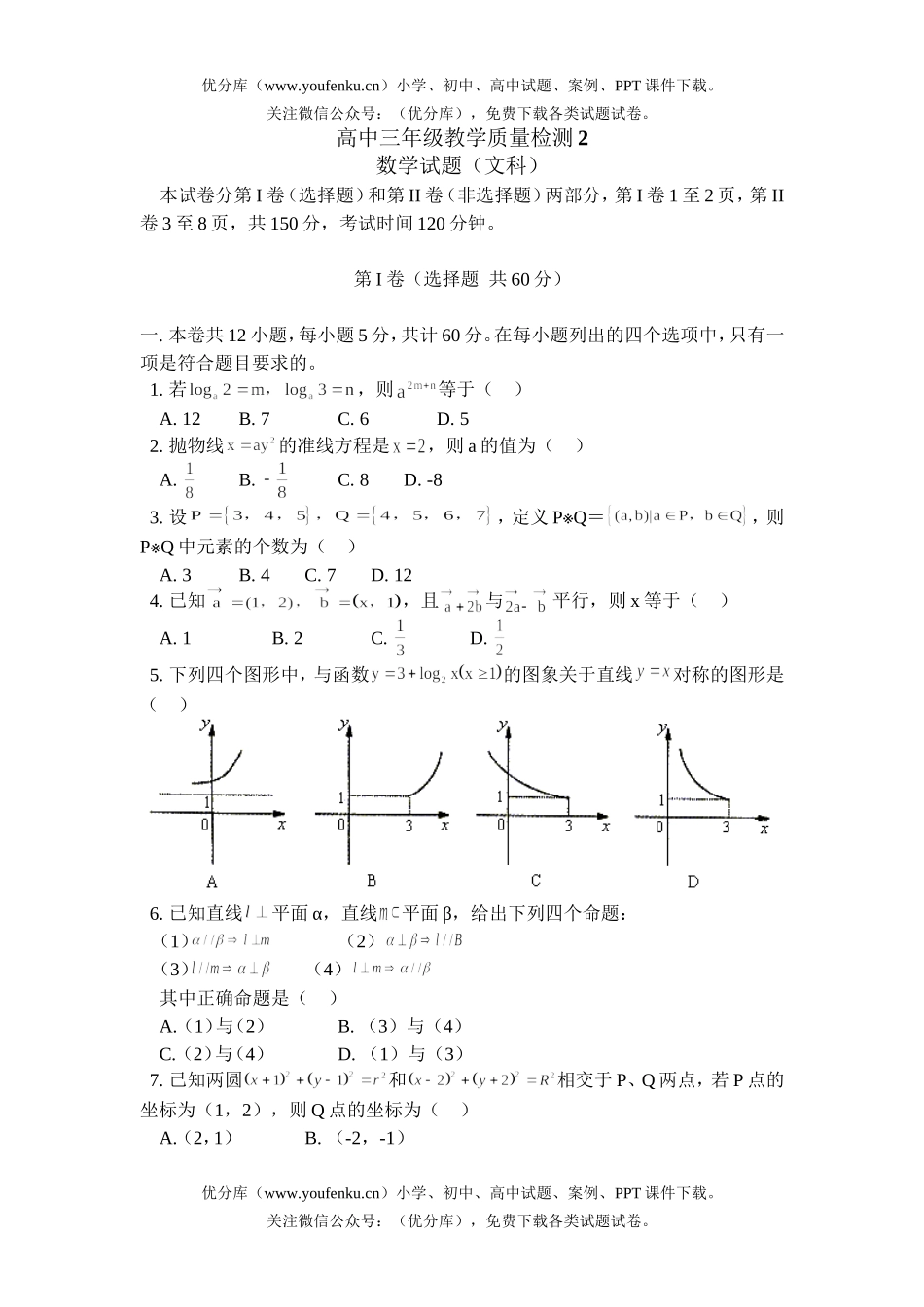 高中三年级数学教学质量检测2试卷_第1页