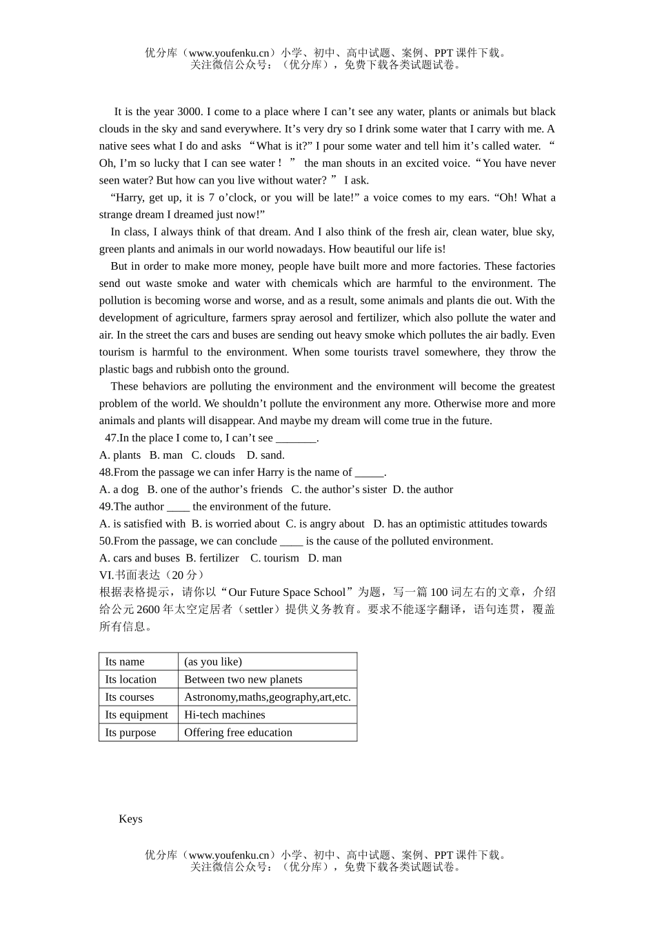 高中三年级英语Module 1 同步验收题试卷_第2页