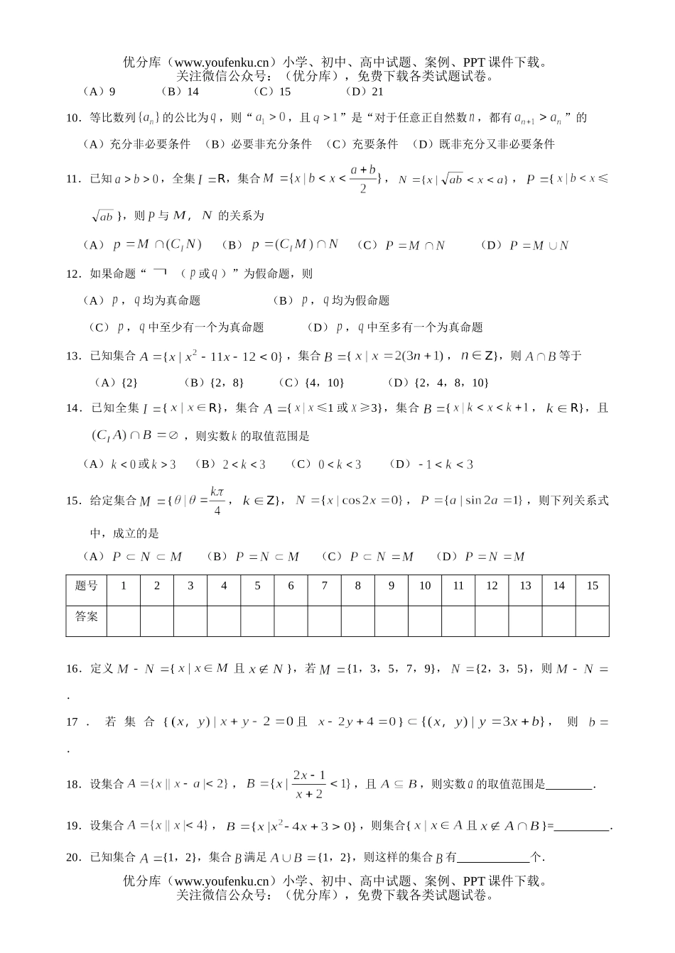 高中三年级数学集合与简易逻辑试卷_第2页