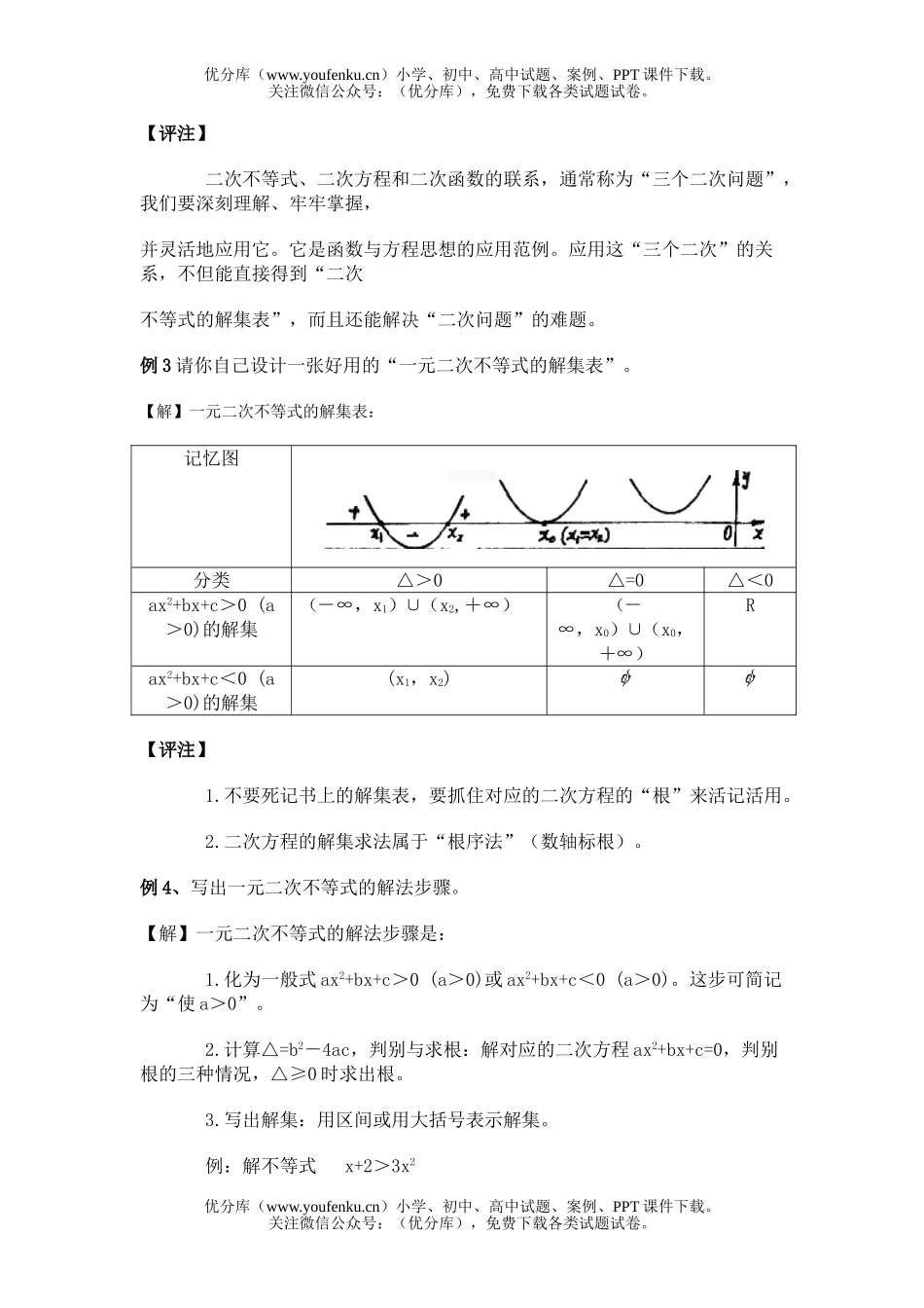 高中三年级数学一元二次不等式的解法试卷_第1页
