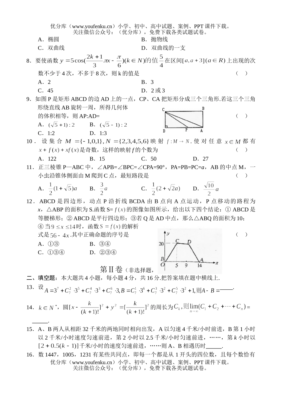 高中三年级数学综合测—(5)试卷_第2页