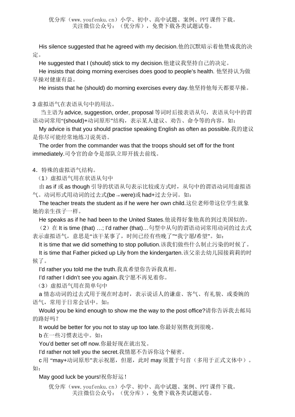 高中三年级英语虚拟语气专题复习试卷_第3页