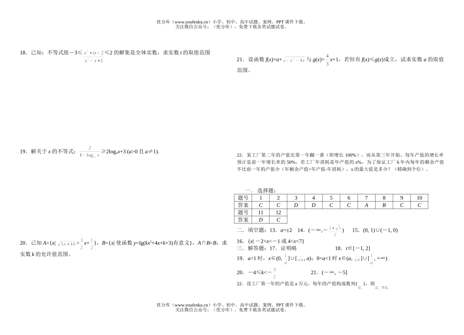 高中三年级数学测验题(不等式一)试卷_第2页