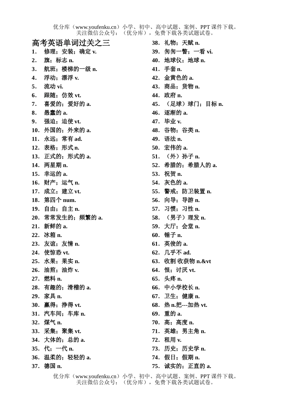 高中三年级英语高考单词过关之三试卷_第1页