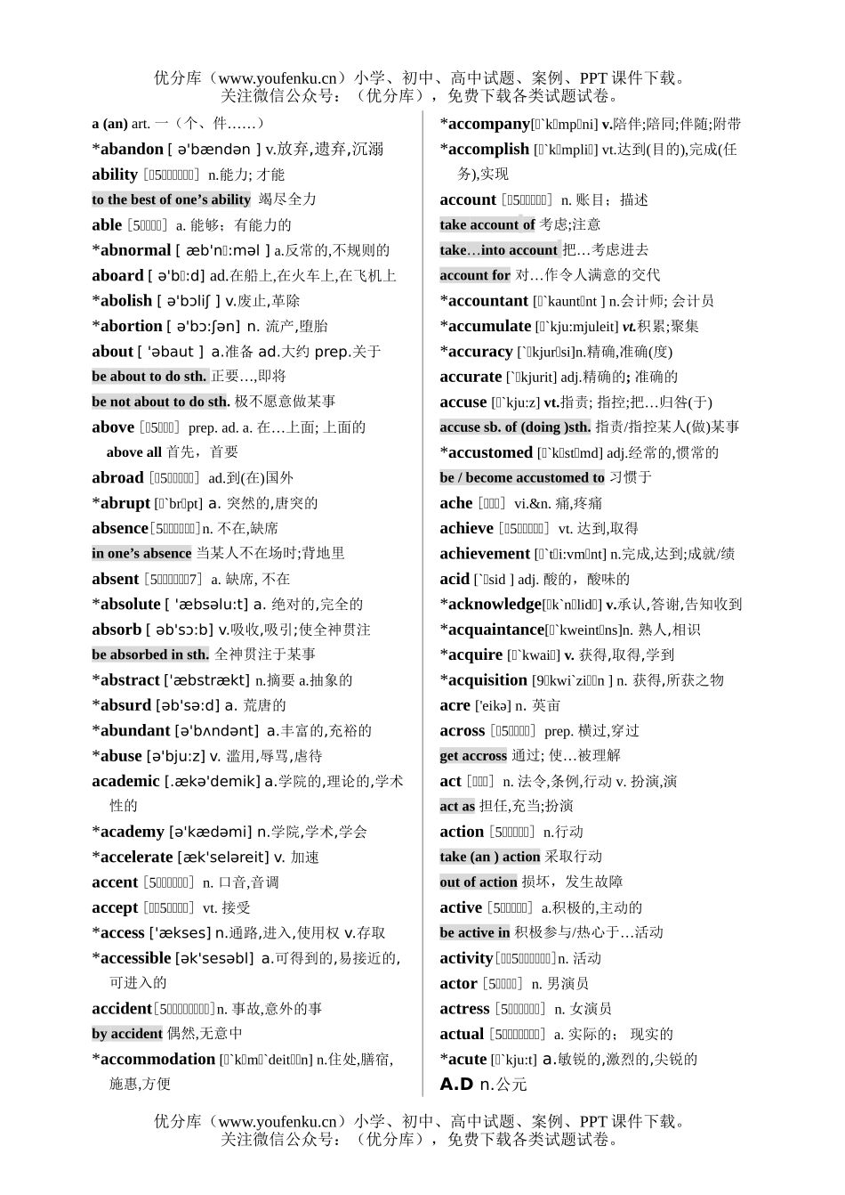 高中三年级英语词汇系列练习题试卷_第2页