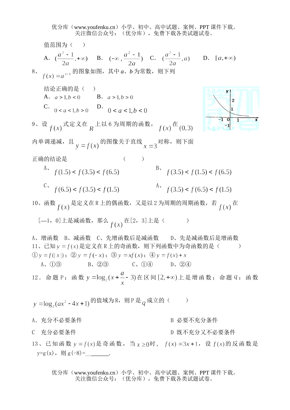 高中三年级数学一轮复习检测(集合、函数与导数之一)试卷_第1页