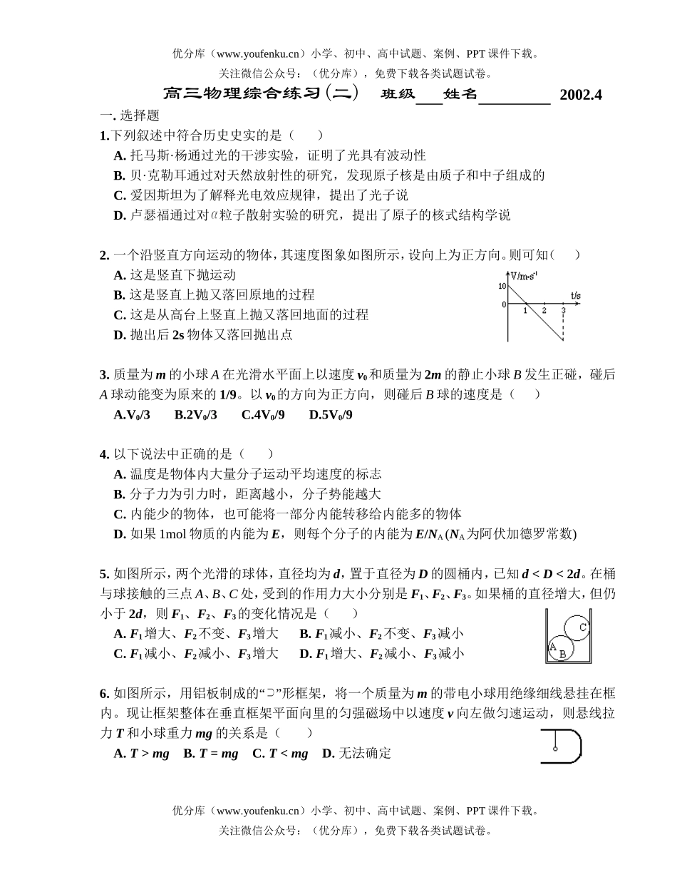 高中三年级物理综合练习(二)试卷_第1页