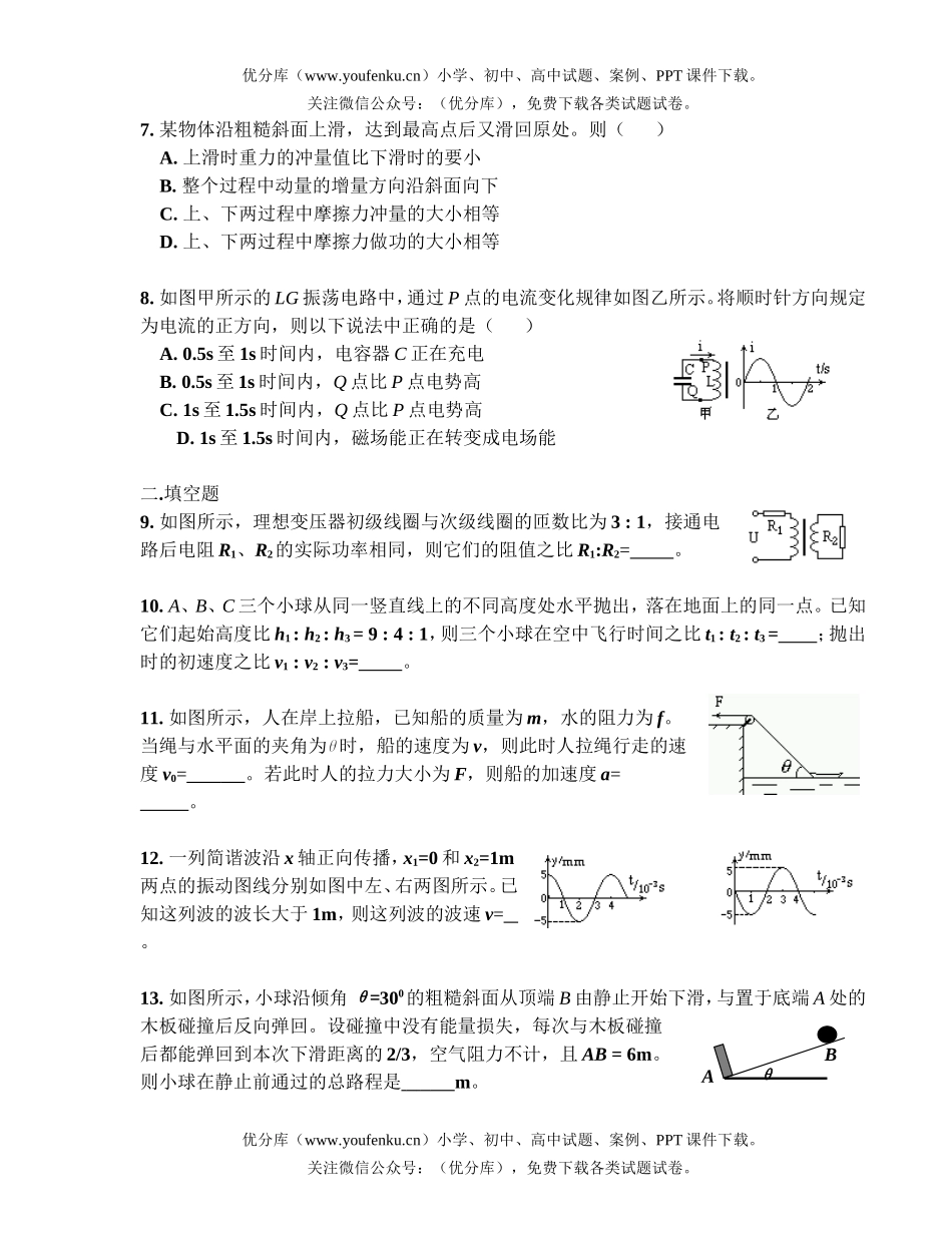 高中三年级物理综合练习(二)试卷_第2页