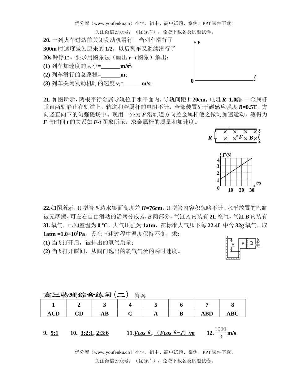 高中三年级物理综合练习(二)试卷_第3页