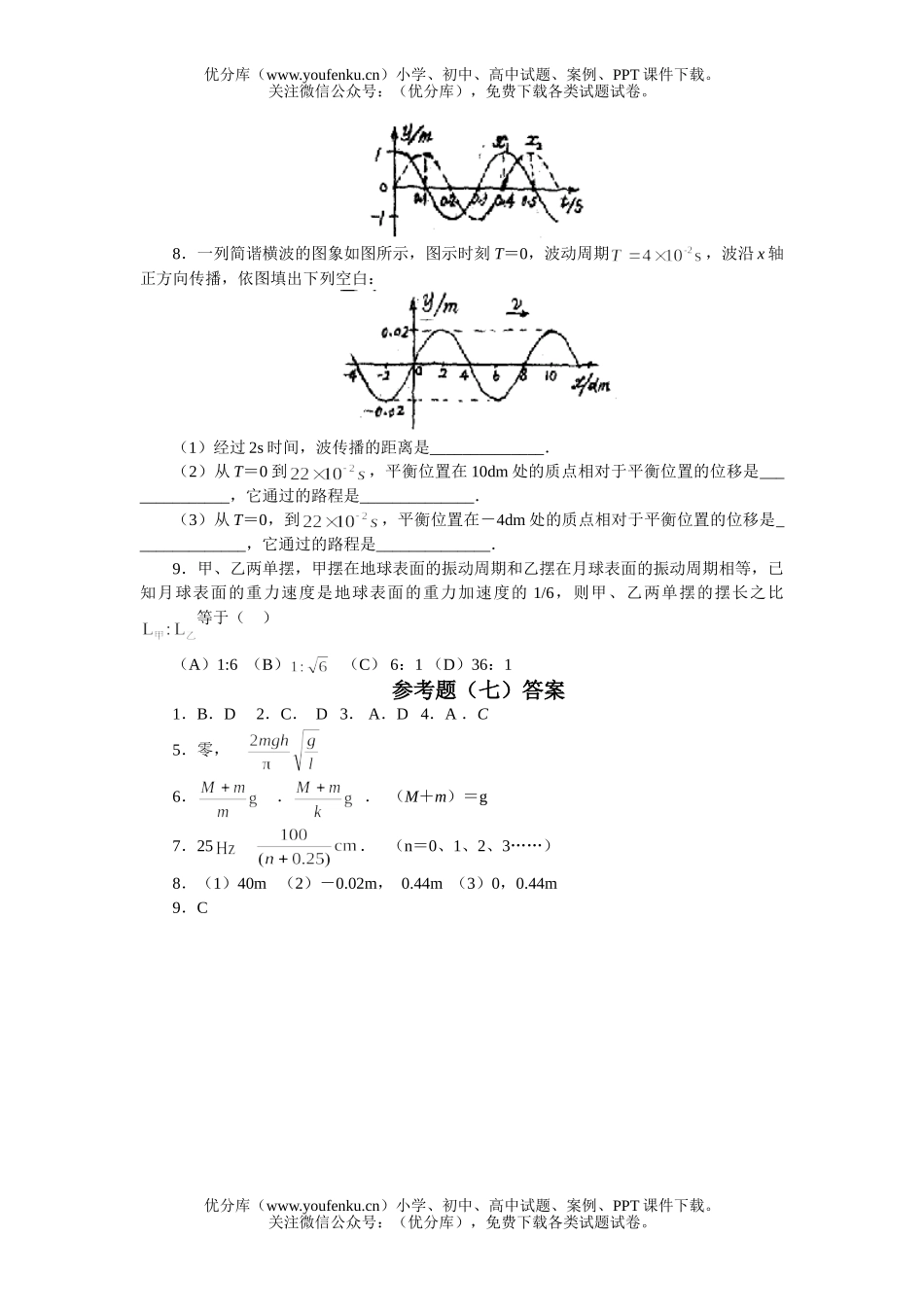 高中三年级物理上学期总复习参考题(七)试卷_第3页