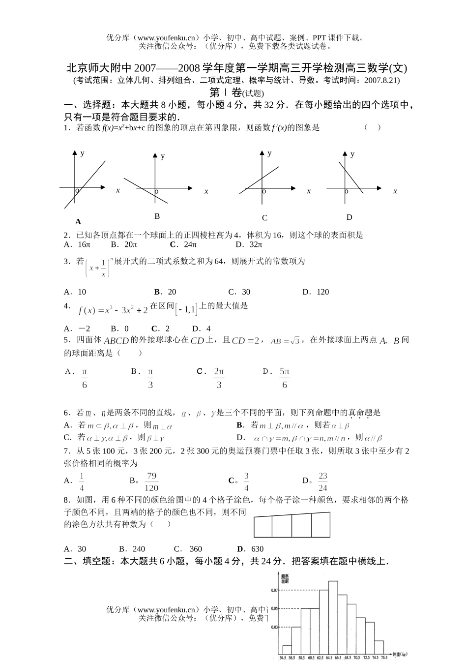 高中三年级数学2008学年度第一学期开学检测(文)试卷_第1页