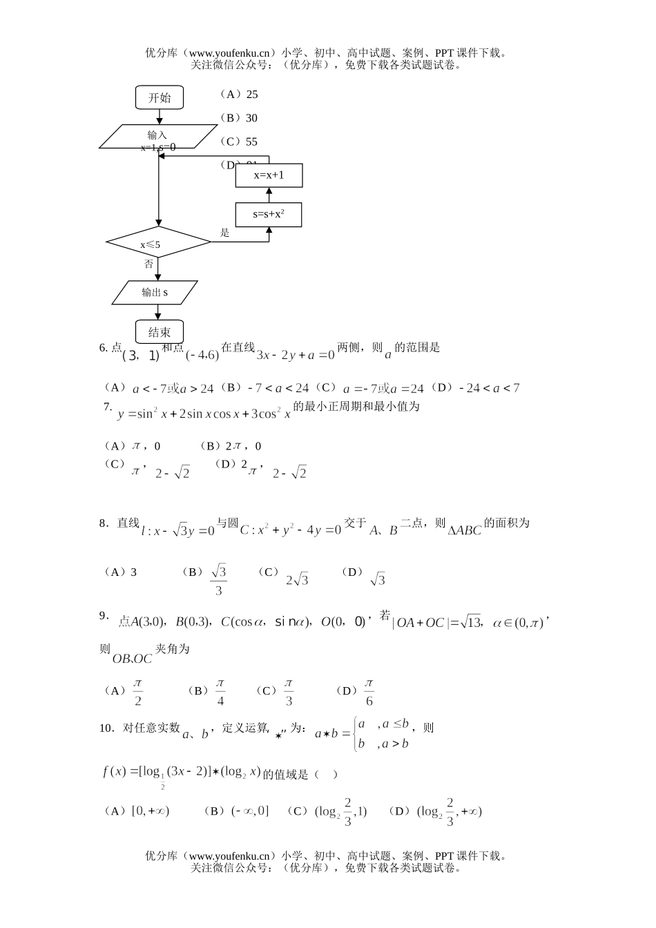 高中三年级数学珠海市文科模拟题试卷_第2页