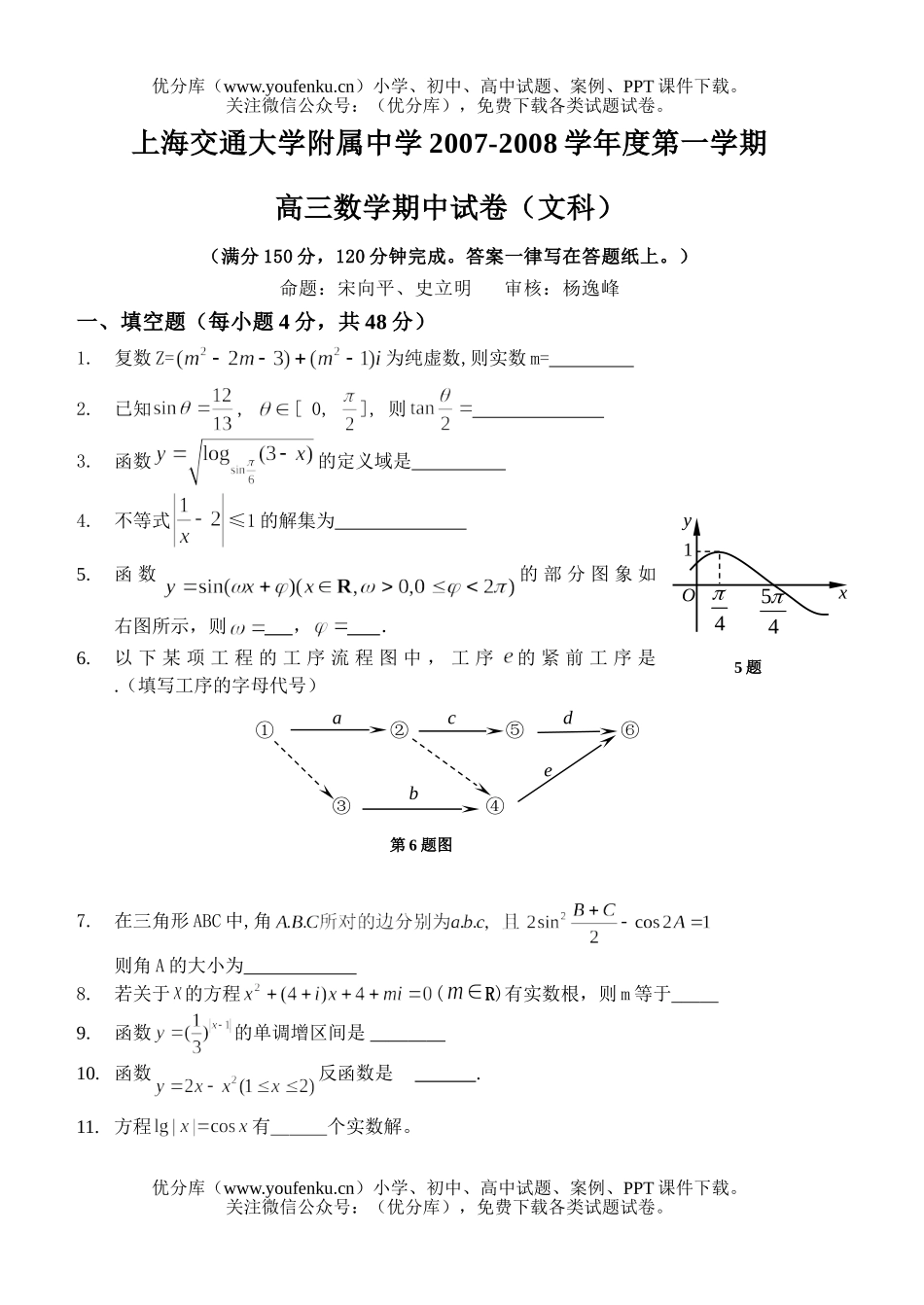 高中三年级数学2008届期中考资源(文科)试卷_第1页